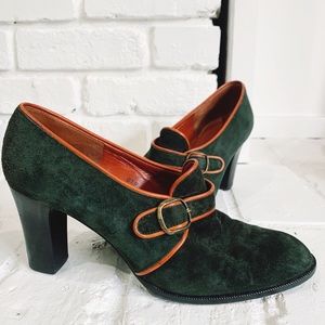 Vintage YSL Suede Heeled Buckle Loafers